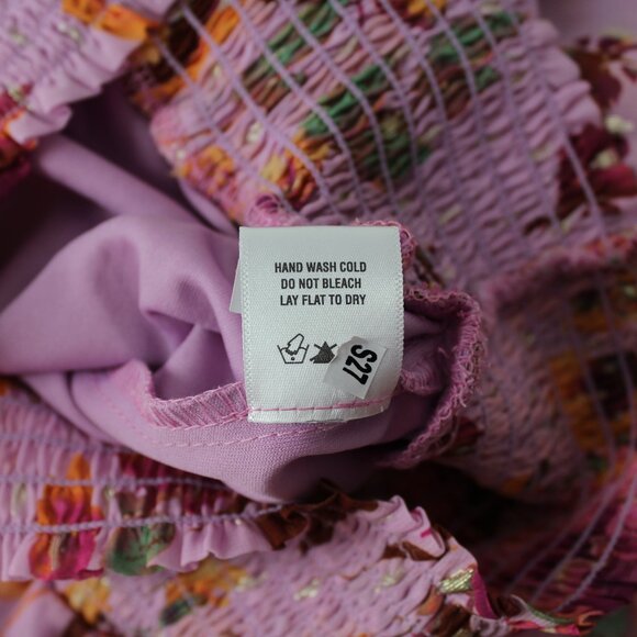 MSK Petite PM Smocked Sheer Lined Floral Balloon Sleeve Surplice top blouse New - Picture 12 of 12